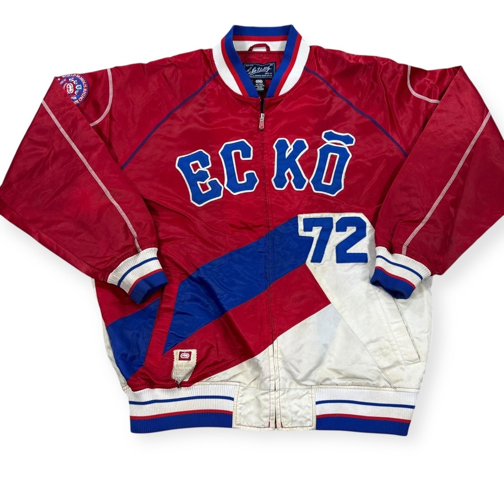 Vintage Ecko Unltd Jacket Men's XL‎ Red White Blue Varsity Bomber Zip 90s Y2K